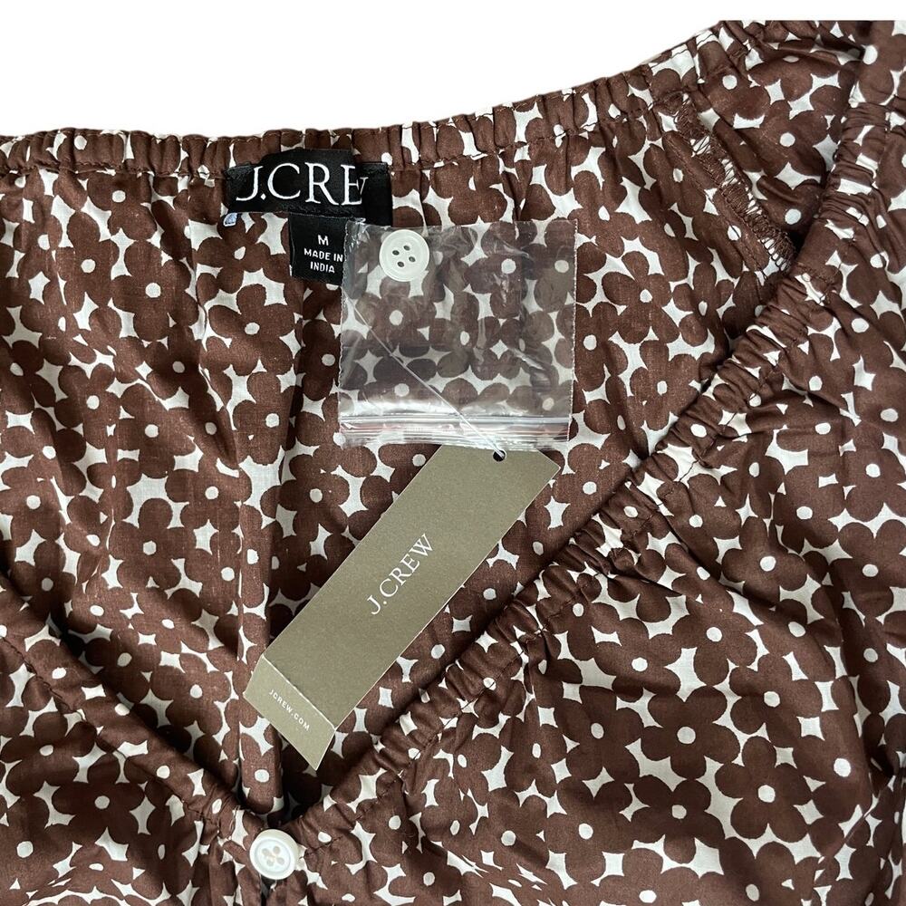 J. Crew Brown and Cream Smocked Peplum Blouse - Picture 5 of 7